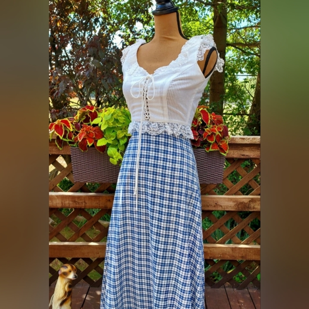 Vintage 70's Gunne Sax by Jessica Prairie Cottagcore Corset Boho Maxi Dress - Picture 5 of 9